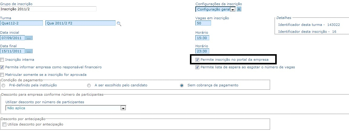 Grupo de inscricao empresa